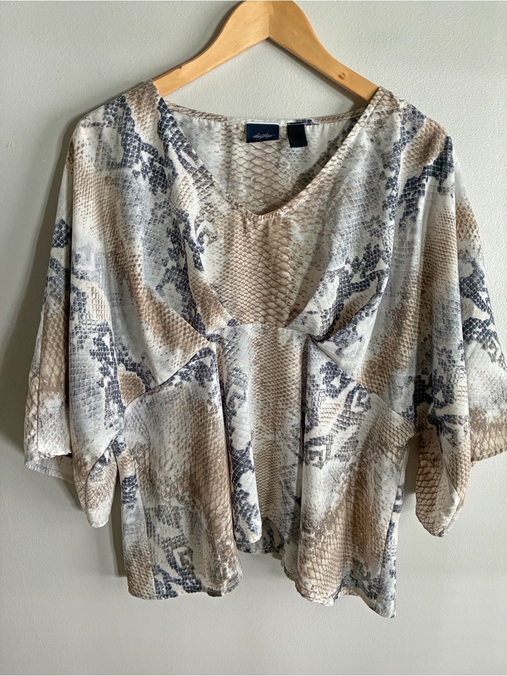 Daytrip Snake Print Peplum Blouse Womens Small Kimono Sleeve V Neck Boho
